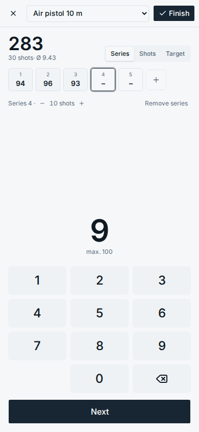 Series totals on the number pad