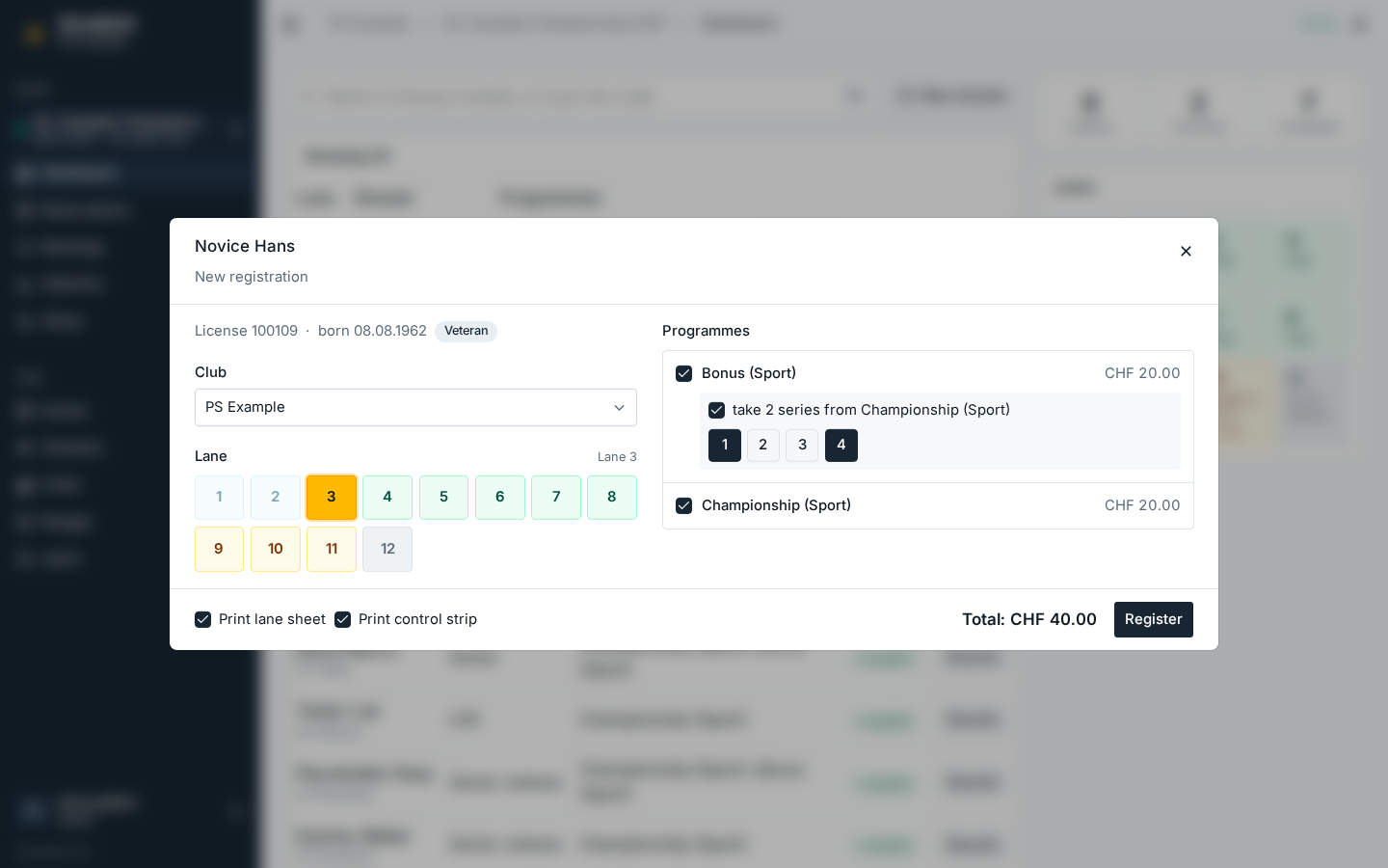 Registration dialog