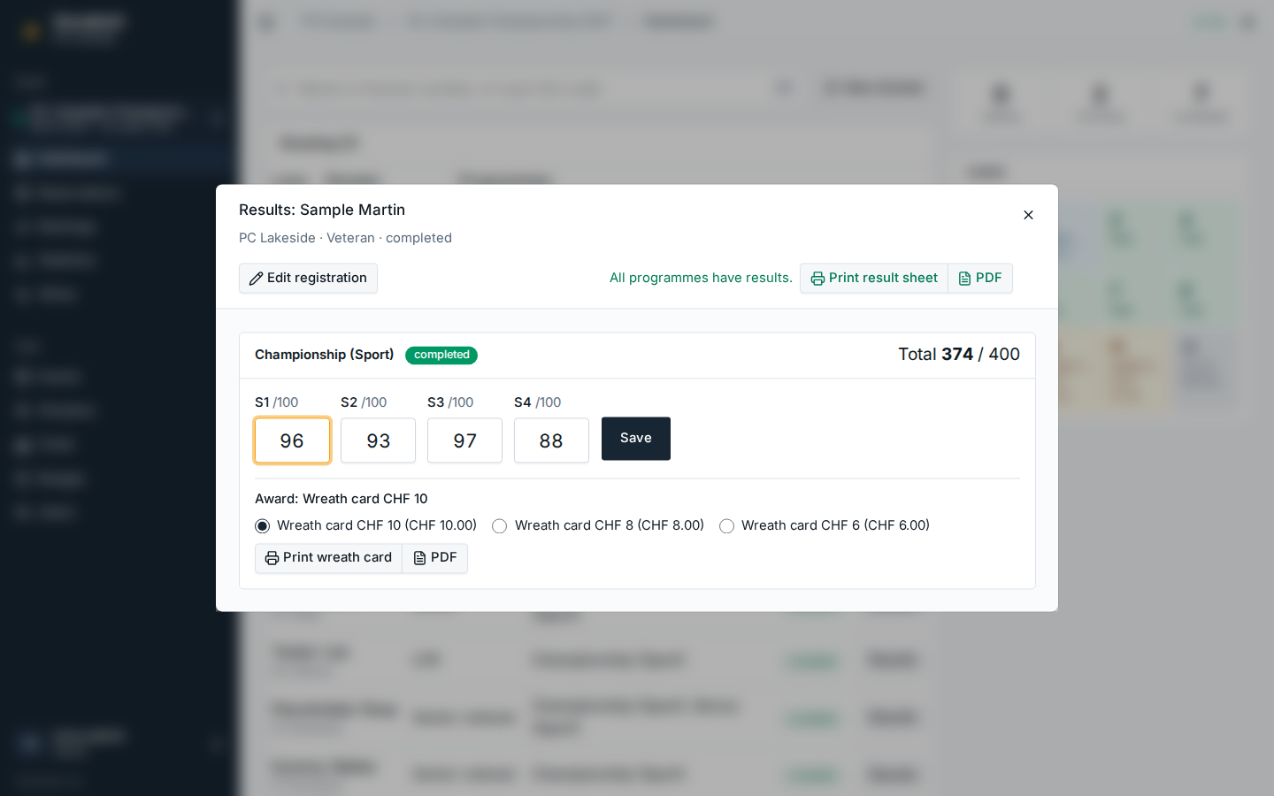 Results dialog